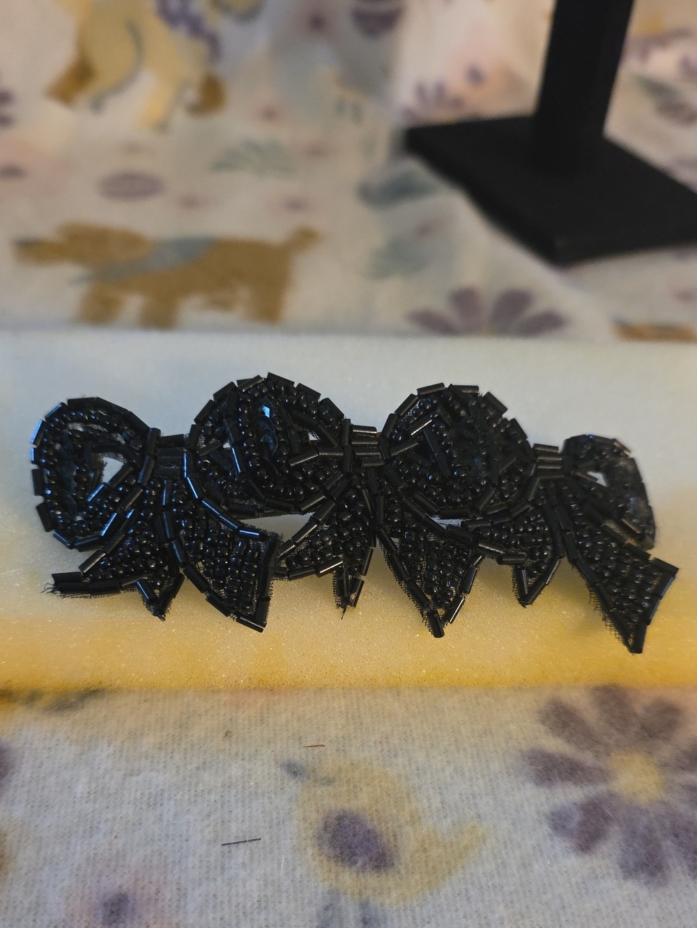 Black Beaded Floral Barrette - Women Accessories